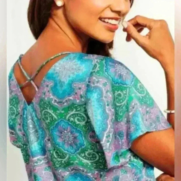 Talbots Women's 3X Multicolor Paisley Blouse Boat Neck Short Sleeve - Picture 2 of 11